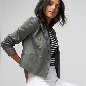 White House Black Market Gray and Gold Cropped Linen Blazer